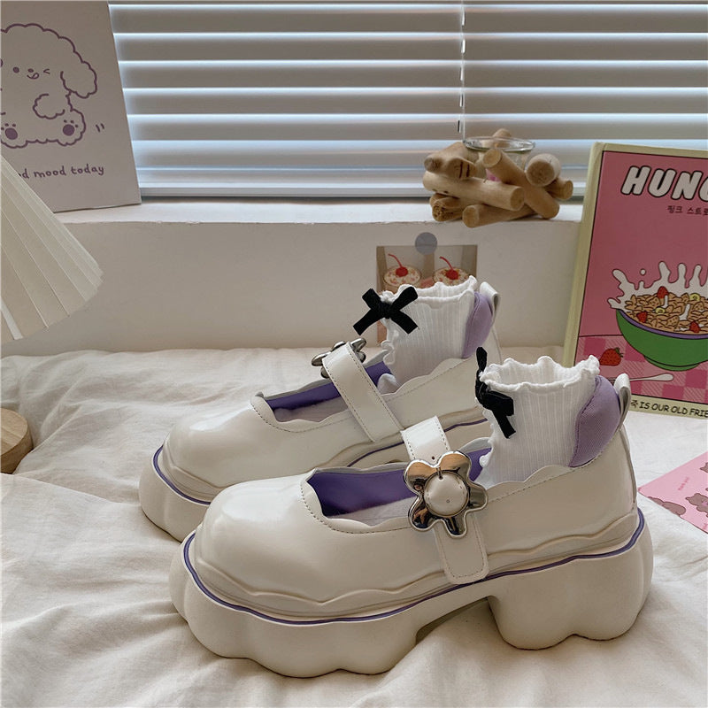 Women's Fashion Flower Platform Small Leather Shoes