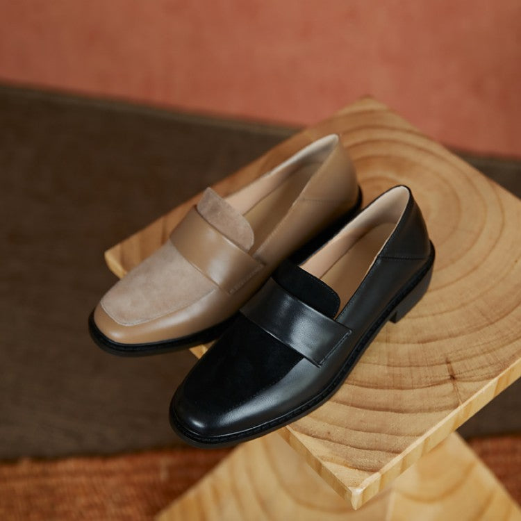 Stitching Loafers Women's Soft Leather Retro Small Leather Shoes