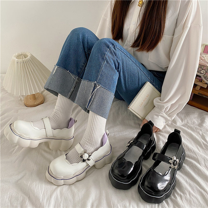 Women's Fashion Flower Platform Small Leather Shoes
