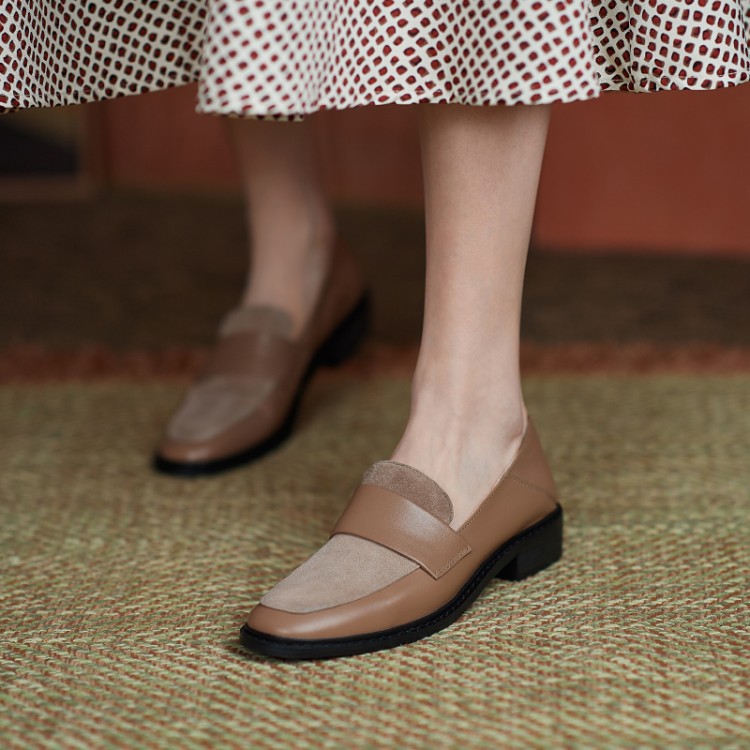 Stitching Loafers Women's Soft Leather Retro Small Leather Shoes