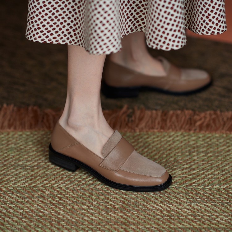 Stitching Loafers Women's Soft Leather Retro Small Leather Shoes