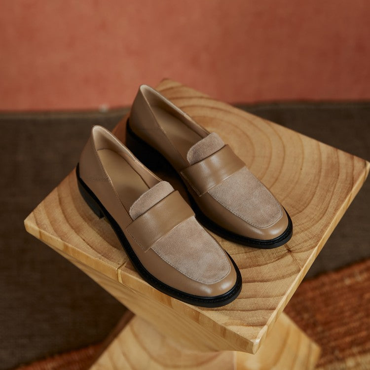 Stitching Loafers Women's Soft Leather Retro Small Leather Shoes
